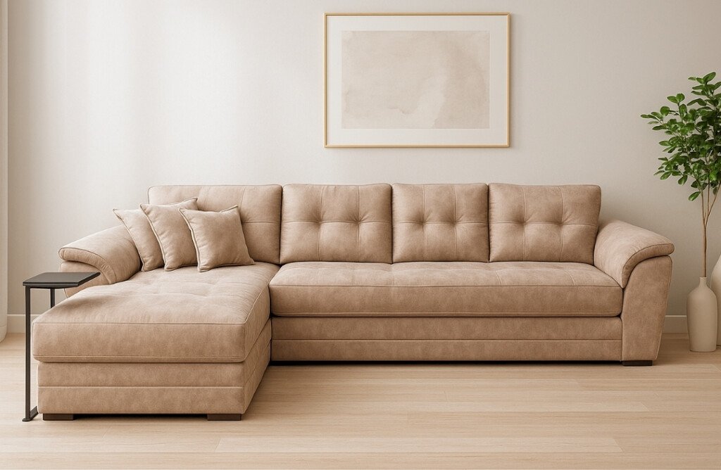 Sofá Seccional Izquierdo de cuero Mustang Beige