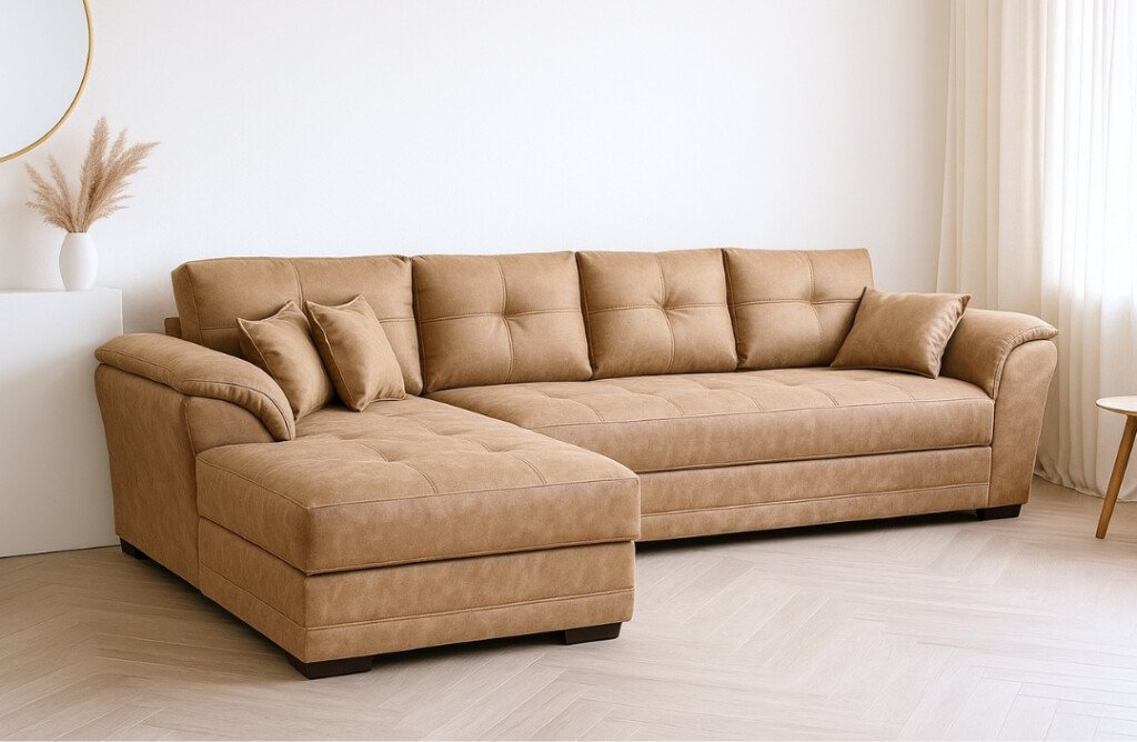 Sofá Seccional Izquierdo de cuero Mustang Beige_2